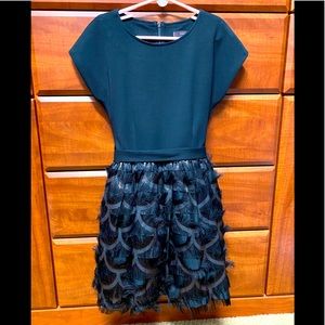 Kids Imoga Tamara Black/Gold Feathered Dress. Size 7. EUC